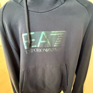 Emporio Armani Black Hoodie with Green Logo